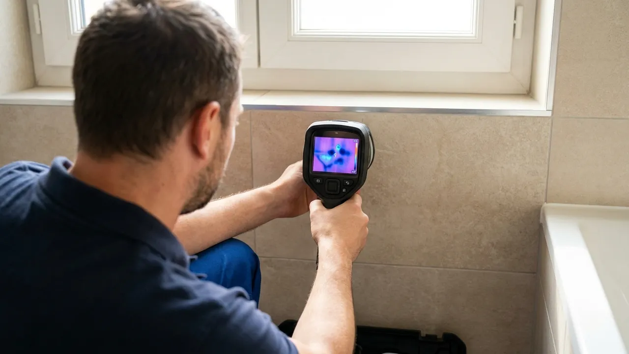 Recherche de fuite à la caméra thermique sur un mur de salle de bain à Corbeil-Essonnes